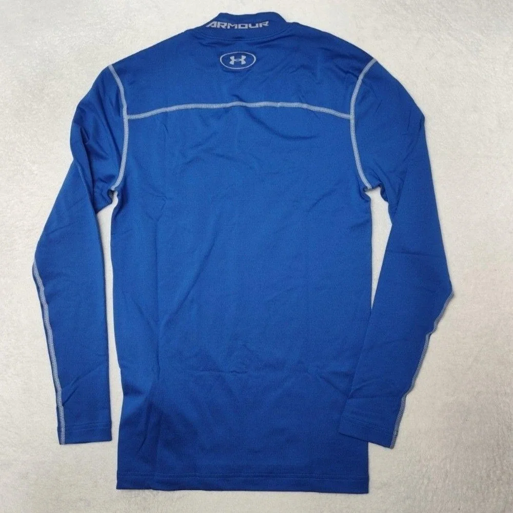 Under Armour Shirt Mens M Blue ColdGear Compression‎ Mock Base Layer Tagless
